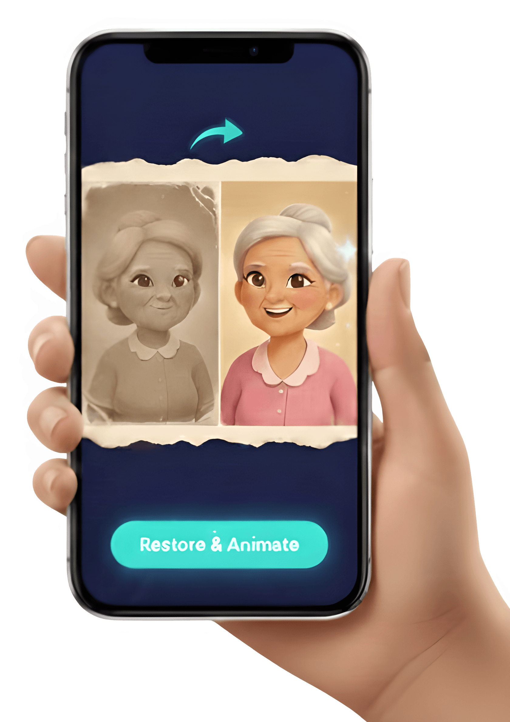 Tymasheen app animating a black-and-white family photo into living color